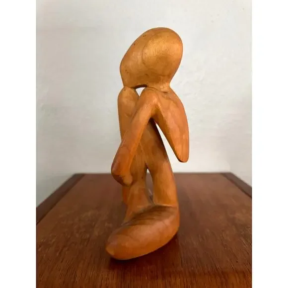 Vintage Hand-Carved Wooden Meditating Figure, Seated Pose